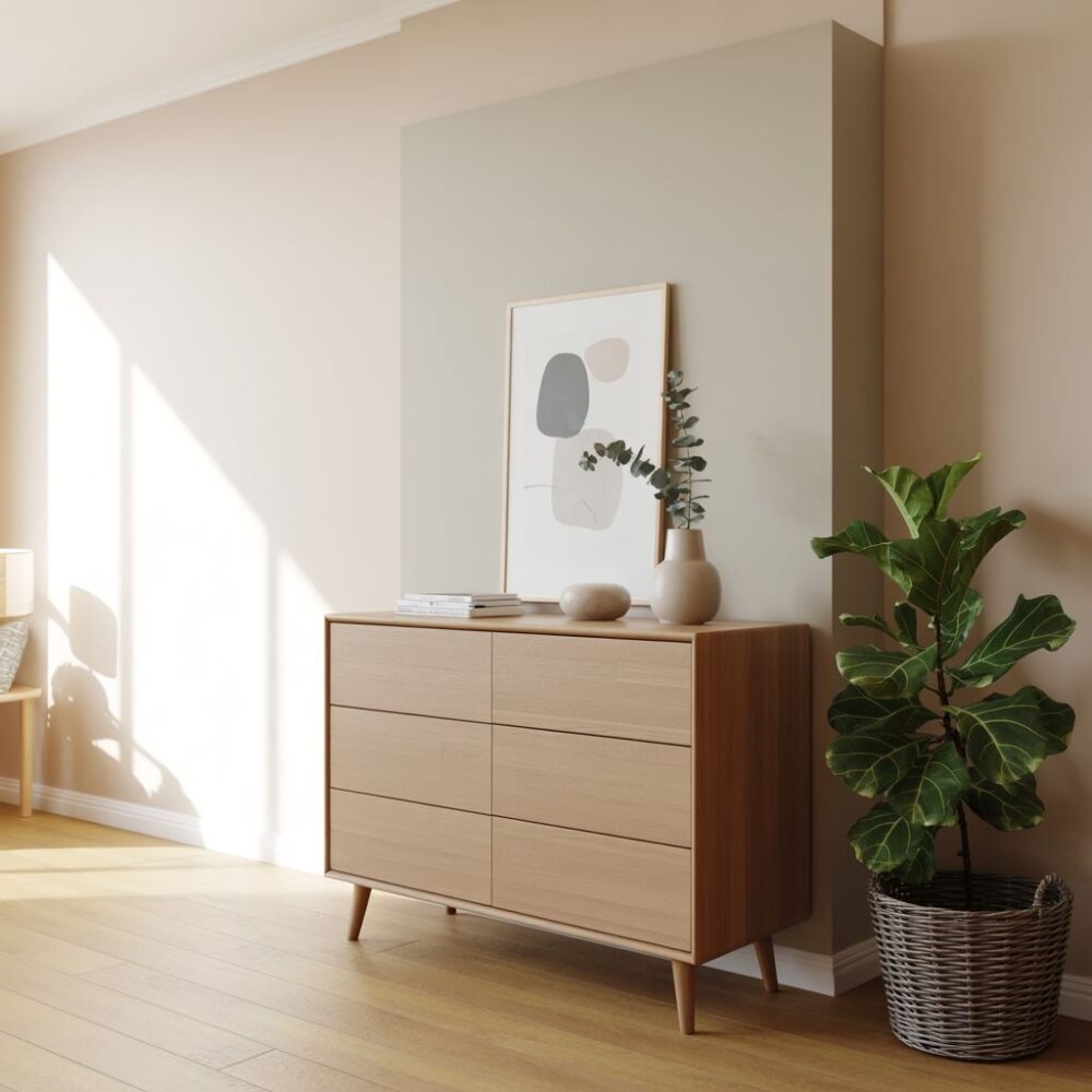 nowoczesny salon z komodami