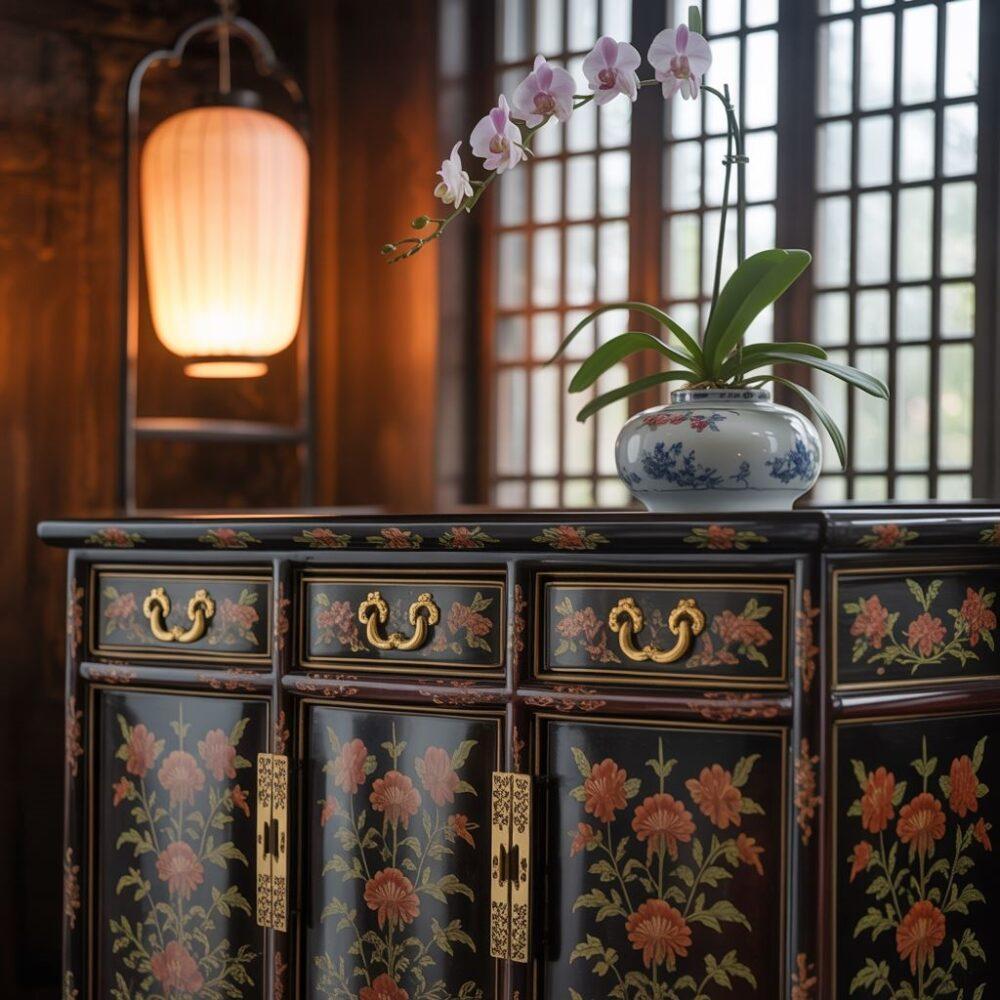 orientalne zdobienia na komodzie