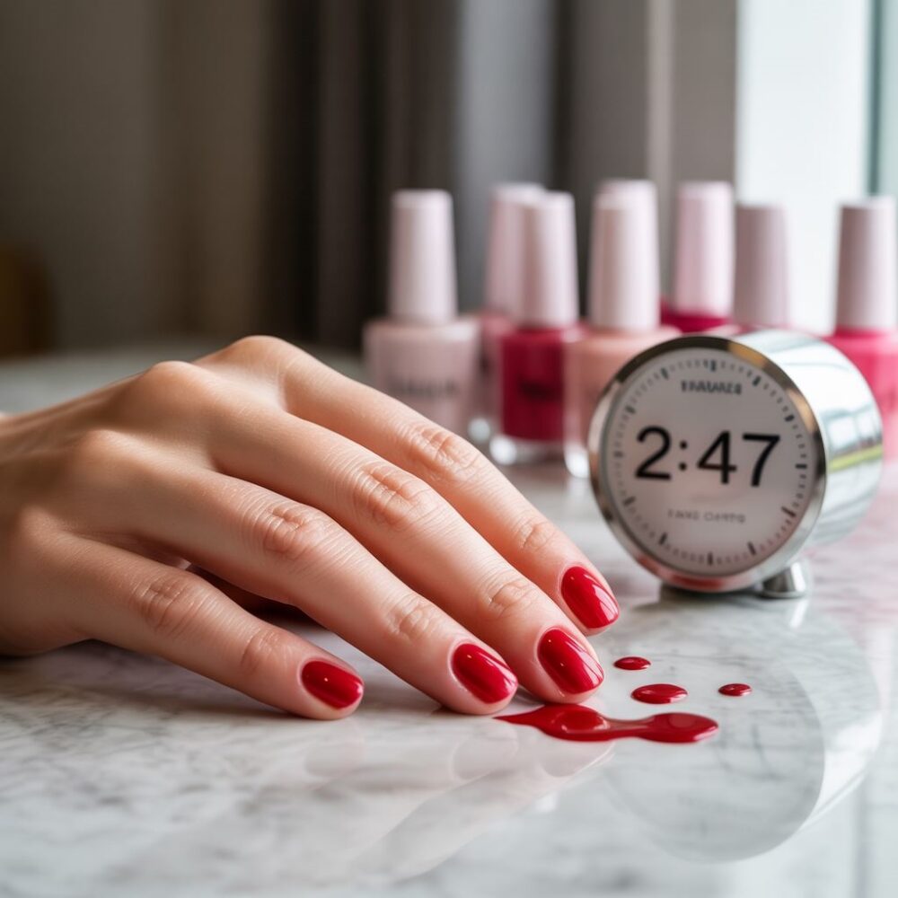 pomalowane paznokcie i zegar