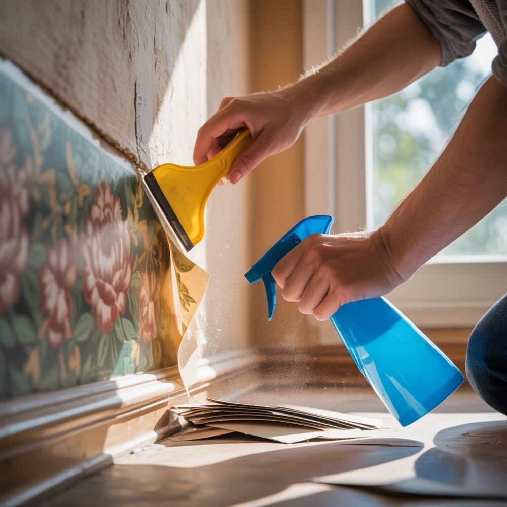 ściąganie tapety ze ściany